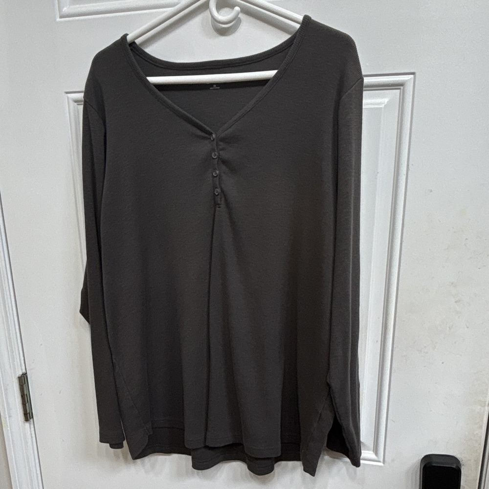 Duluth Trading Co Makers Studio Brown cotton rib henley t-shirt Women's 3x